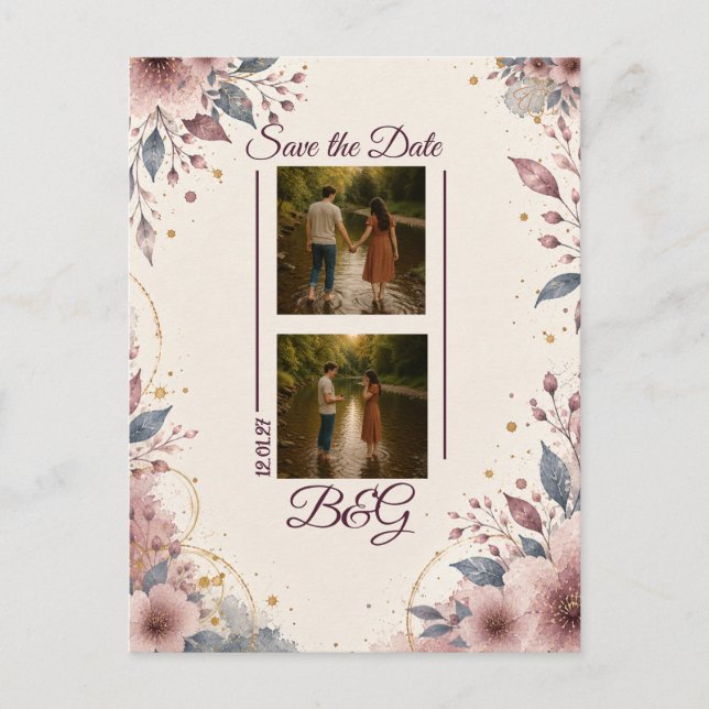 Postkarten Save the Date Florale Wasserfarbe (Vorderseite)