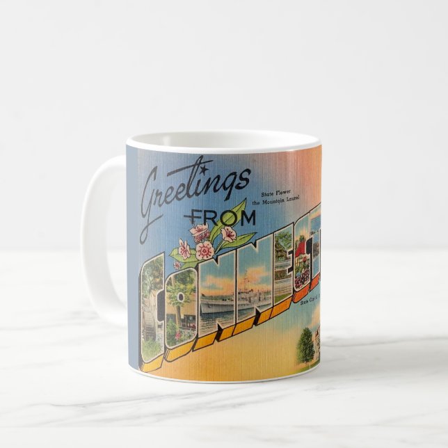 Postkarten-Tasse zum Retro-Anschluss Kaffeetasse (Vorderseite Links)