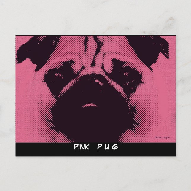 Postkarten-Vorlage, Mops-Hund rosa Postkarte (Vorderseite)