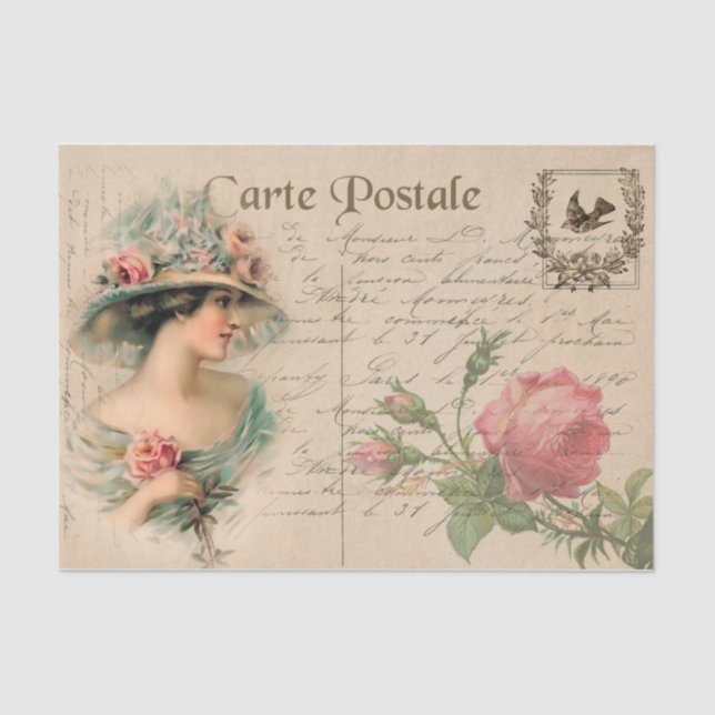 Postkartenabbildung/Viktorianische Dame mit Rose Seidenpapier (Vorderseite)