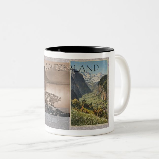 POSTKARTENDESIGN DER SCHWEIZ DER 1900er Jahre Zweifarbige Tasse (VorderseiteRechts)