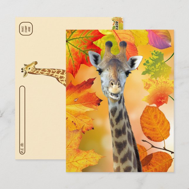 Postkreuzung - farbenfrohe Herbst/Herbst-Giraffe Postkarte (Vorne/Hinten)