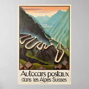 Postkutschen in den Schweizer Alpen Vintage Reise Poster