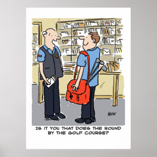 Postman hat eine Runde in der Nähe eines Golfplatz Poster