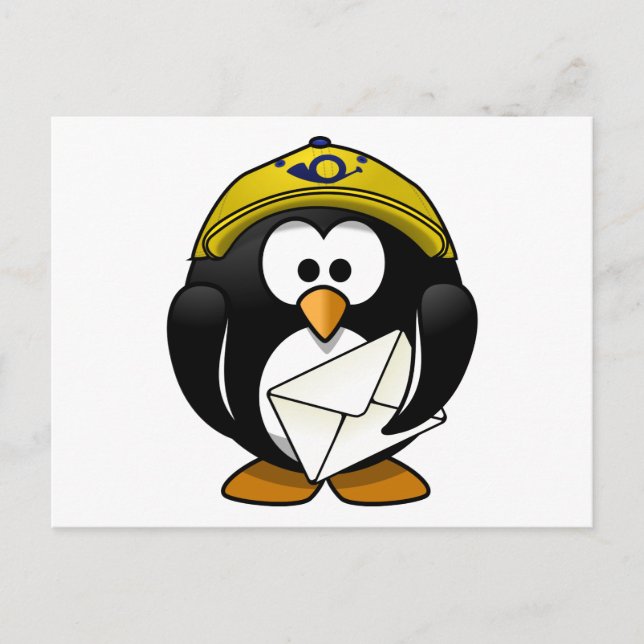 Postman Penguin Bird Cartoon Postkarte (Vorderseite)