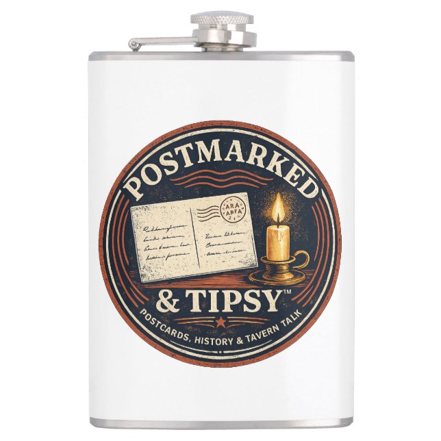 Postmarked & Tipsy Flachmann (Vorderseite)