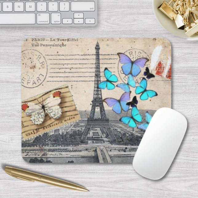 Postmarkenskripte Schmetterling Paris Effiel Tower Mousepad (postmark scripts butterfly Paris Effiel Tower Mouse Pad)