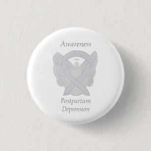 Postpartum Depression Awareness Angel Ribbon Butto Button