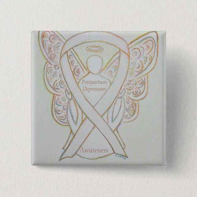 Postpartum Depression Awareness Angel Ribbon Butto Button (Vorderseite)