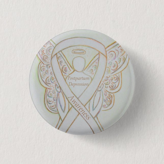 Postpartum Depression Awareness Angel Ribbon Butto Button (Vorderseite)