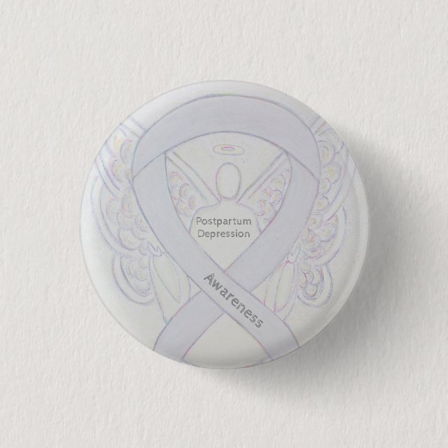 Postpartum Depression Awareness Angel Ribbon Butto Button (Vorderseite)
