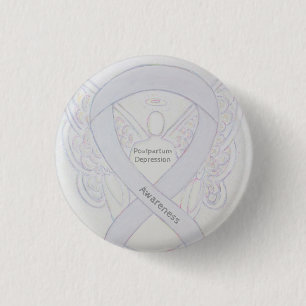 Postpartum Depression Awareness Angel Ribbon Butto Button