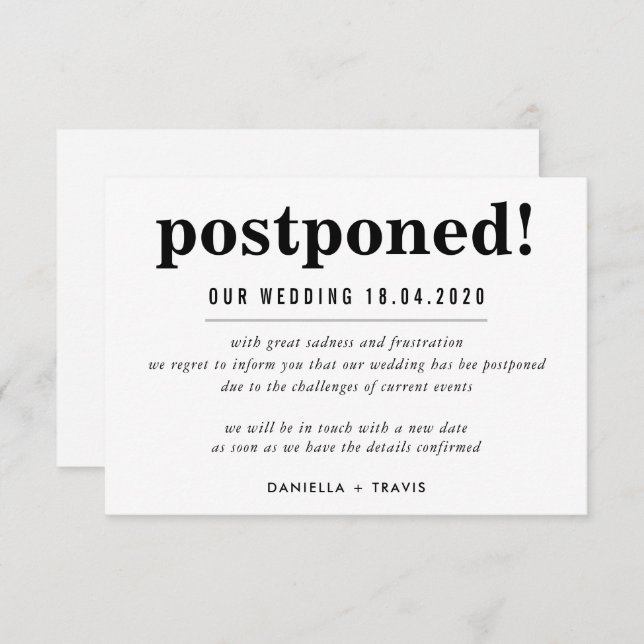 POSTPONED WEDD Ankündigung einfache Informationen (Vorne/Hinten)