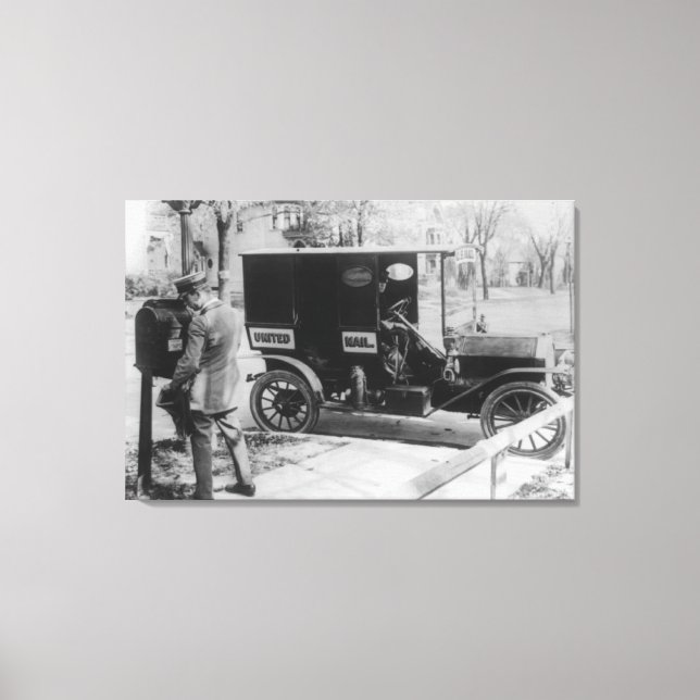 Postträger mit "United Mail"-Automobil Leinwanddruck (Vorderseite)
