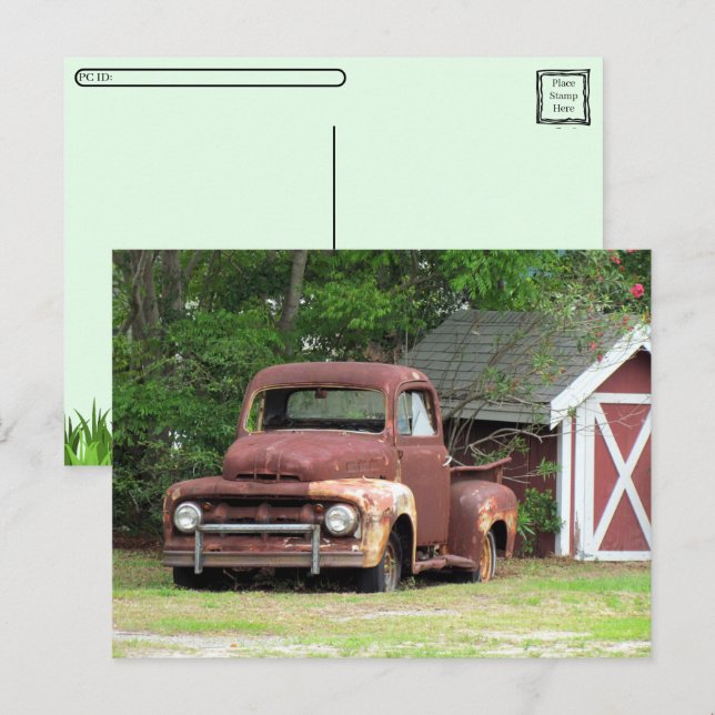 Postübergang - Alter roter Lkw Postkarte (Vorne/Hinten)