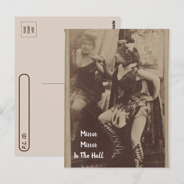 Postüberqueren der Vintagen Dame im Spiegelpostkar Postkarte (Vorne/Hinten)