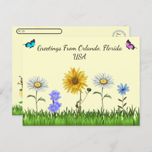 Postüberqueren Niedlicher Blumengruß von der Postk Postkarte