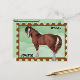 Postüberquerung - braunes Pferdeporsehen Postkarte