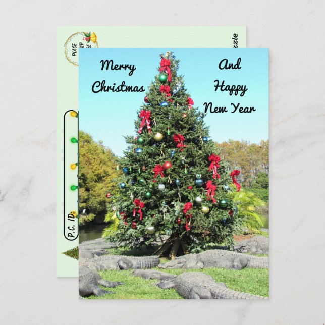 Postüberquerung - Florida Gator Weihnachtsbaum Postkarte (Vorne/Hinten)