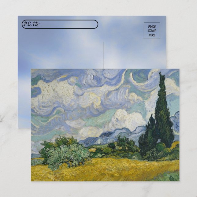 Postüberquerung - Radfelder mit Zypressen Van Gogh Postkarte (Vorne/Hinten)
