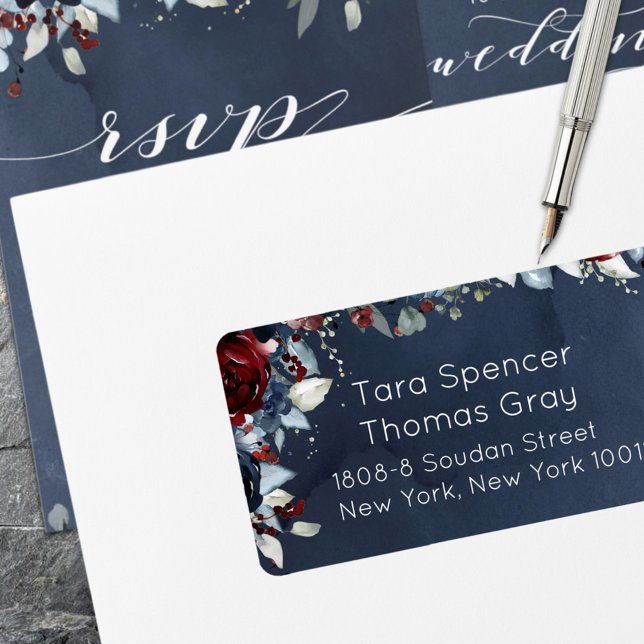 Postversand von Peony Burgundy Navy Adressaufkleber (Von Creator hochgeladen)