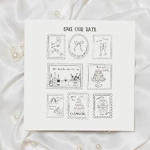 Postwertzeichen handgezeichnete Save-the-Date-Kart