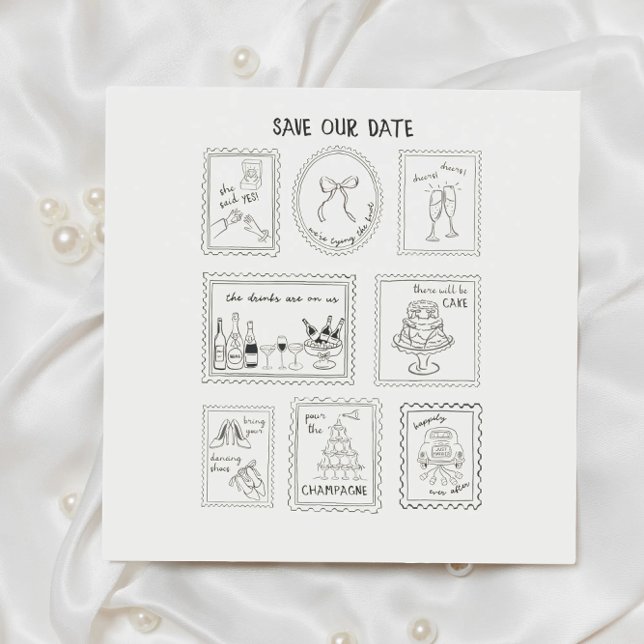 Postwertzeichen handgezeichnete Save-the-Date-Kart Save The Date (Von Creator hochgeladen)