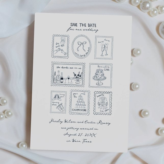 Postwertzeichen handgezeichnete Save-The-Date-Kart Save The Date (Von Creator hochgeladen)