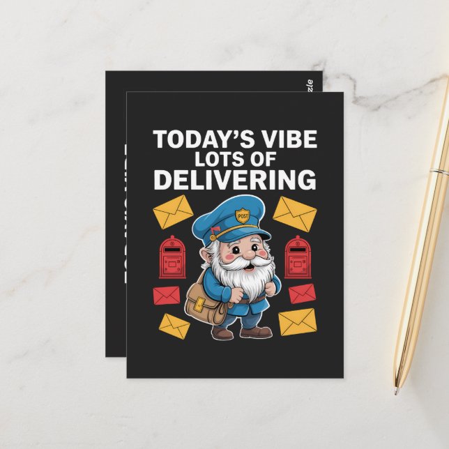 Postzustellergnome Post Postkarte (Vorderseite/Rückseite Beispiel)