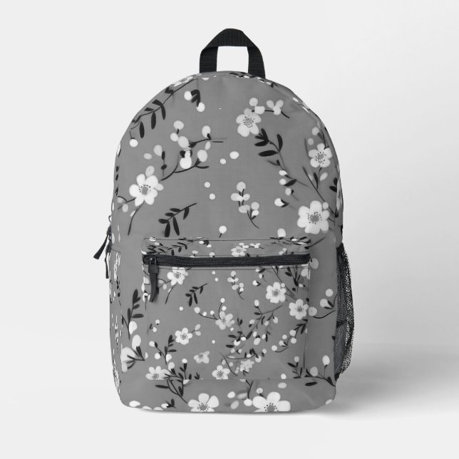 Posy Print on grau Bedruckter Rucksack (Vorderseite)