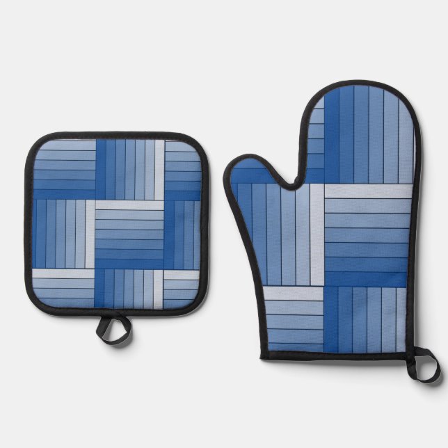 Pot Holder Set - Blauer, schattiger Ribbon-Weave (Vorderseite)