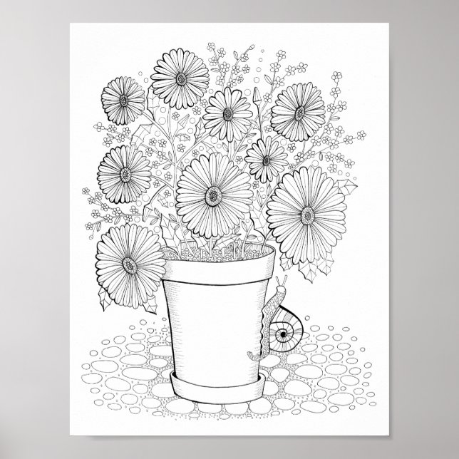 Pot of Daisies Art Coloring Page Art Poster (Vorne)
