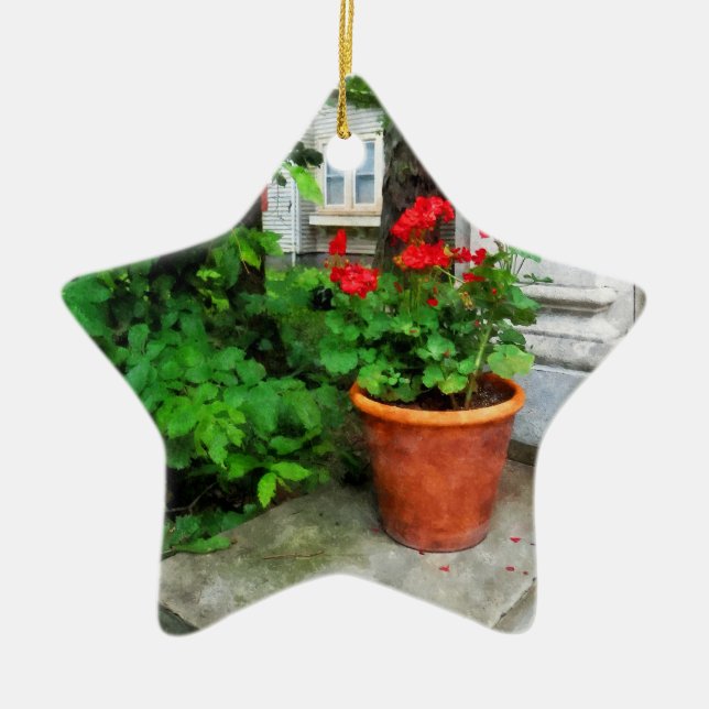 Pot of Geraniums auf Stoop Keramik Ornament (Vorne)