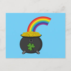 Pot of Gold Rainbow Cartoon Feiertagspostkarte
