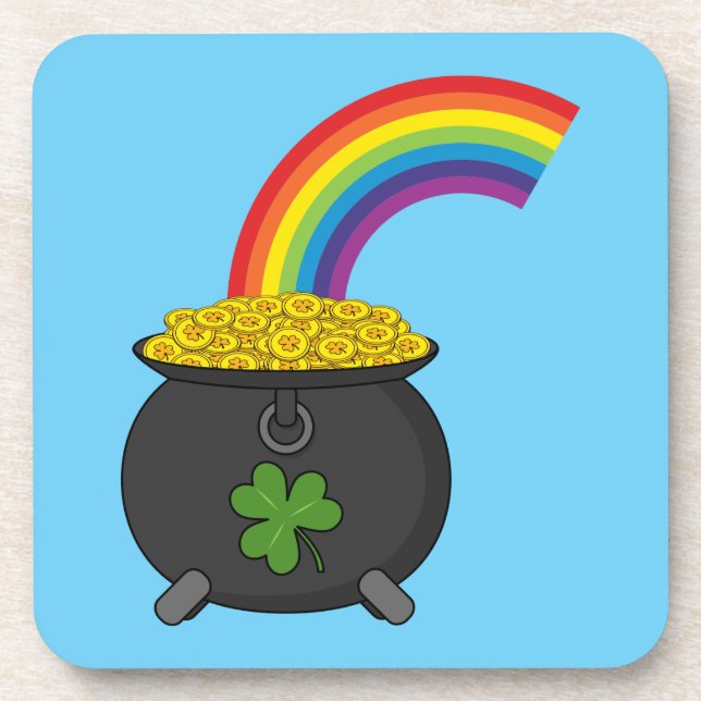 Pot of Gold Rainbow Cartoon Getränkeuntersetzer (Vorderseite)