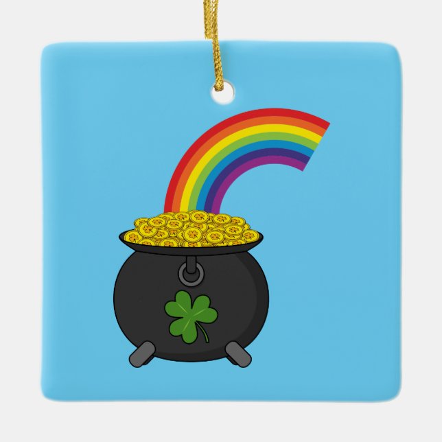 Pot of Gold Rainbow Cartoon Keramikornament (Vorderseite)