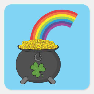 Pot of Gold Rainbow Cartoon Quadratischer Aufkleber