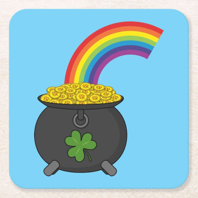 Pot of Gold Rainbow Cartoon Rechteckiger Pappuntersetzer (Vorderseite)