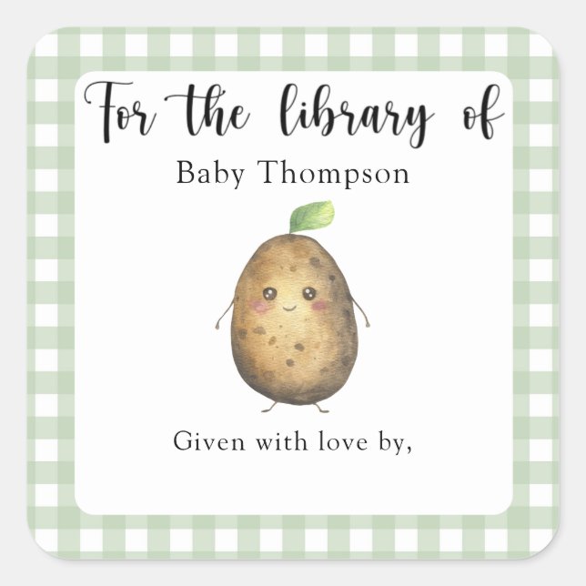 Potato Baby Shower Buchzeichen - für die Bibliothe Quadratischer Aufkleber (Vorderseite)
