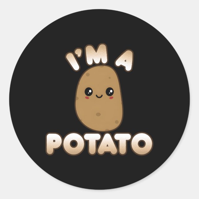 Potato Kawaii Stil lächelnd ich bin eine Kartoffel Runder Aufkleber (Vorderseite)