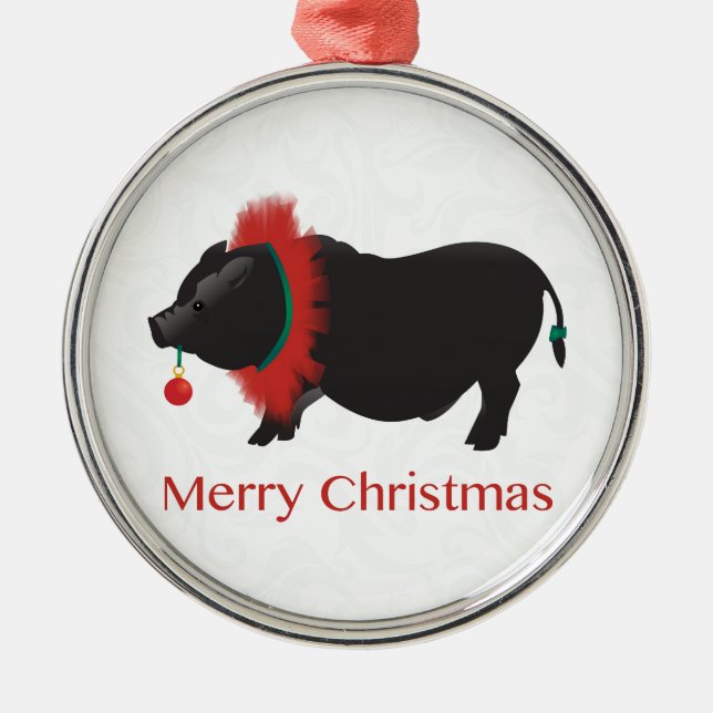 Potbellied Pig Frohe Weihnachtsgestaltung Ornament Aus Metall (Vorne)