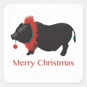 Potbellied Pig Frohe Weihnachtsgestaltung Quadratischer Aufkleber