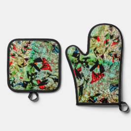 Pothalter und Backofen Mitt weiß strukturiert abst Ofenhandschuh & Topflappen-Set