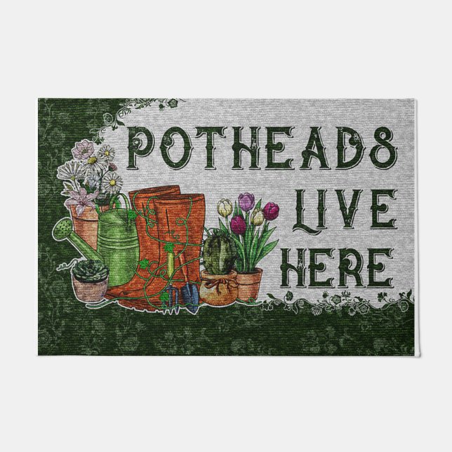 Potheads Live Here Mat, Pflanze Retro Vibes Fußmatte (Vorderseite)