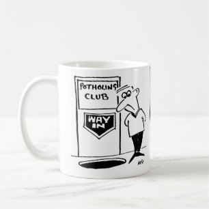 Potholing Club Eingang in der Etage. Potholer Kaffeetasse