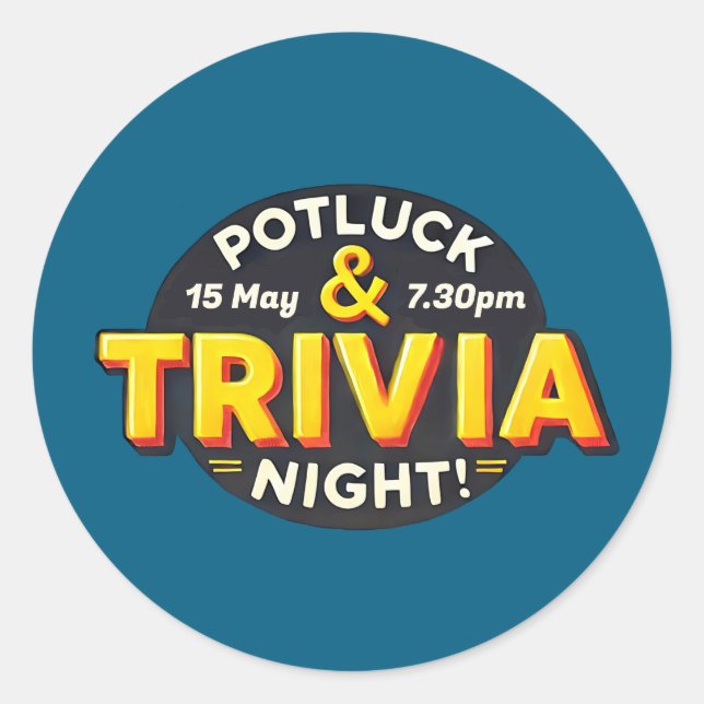Potluck Trivia Night Party trifft sich Runder Aufkleber (Vorderseite)