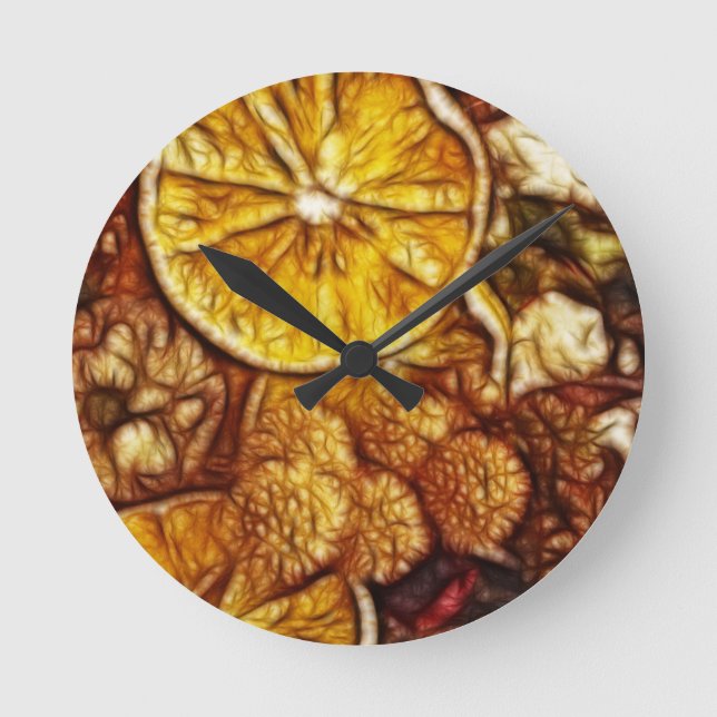 Potpourri-Orangen-Fraktal Runde Wanduhr (Vorderseite)