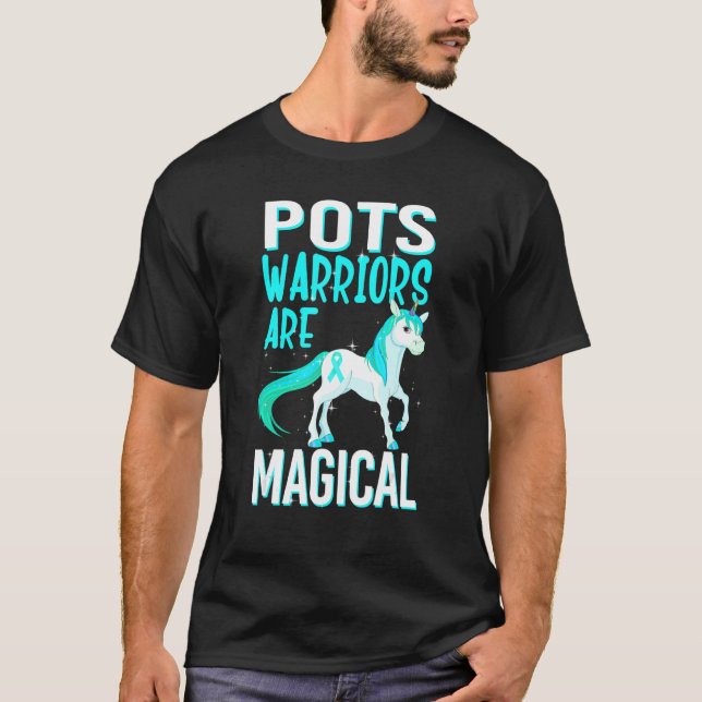 POTS Warrior Magical Unicorn Türkis Ribbon Dysa T-Shirt (Vorderseite)