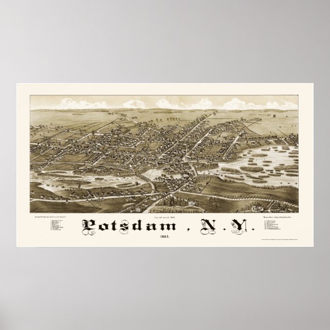 Potsdam, NY Panorama Karte - 1885 Poster (Vorne)