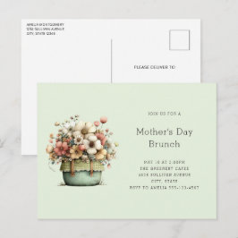 Potted Flowers Cozy Shabby Mother's Day Brunch Einladungspostkarte